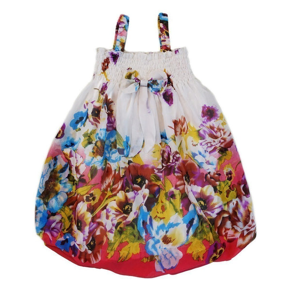 Little Girls Ivory Strap Bow Floral Chiffon Baby Doll Dress 24M-8 - SophiasStyle.com